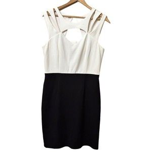 Betsey Johnson Black & White Fit & Flare Cocktail Dress with cutouts size 6